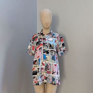 Oh Snap! Comic Book Print Shirt - White/Blue - Size S